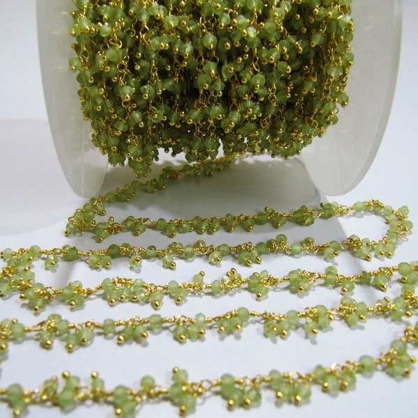 Genuine Peridot Rondelle Faceted 3mm beaded Wire Wrapped Cluster Dangling Chain Jewelry Making gemstone chain Wholesale Prices