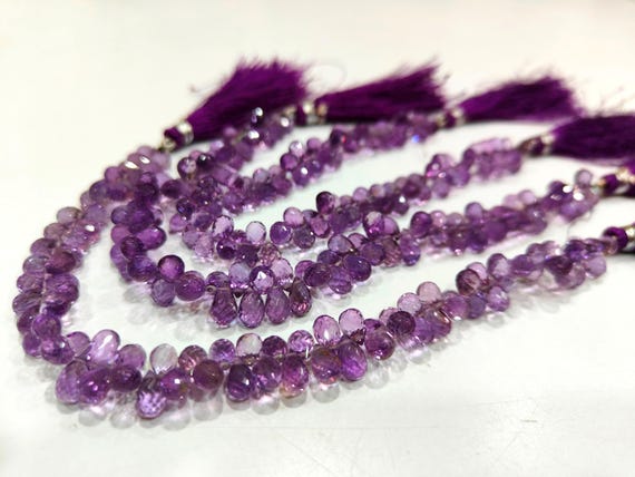 Natural Amethyst Teardrop Shape 5x7mm Briolette Faceted Beads Strand 8 inches long Wholesale Prices top quality jewelry making gemstone