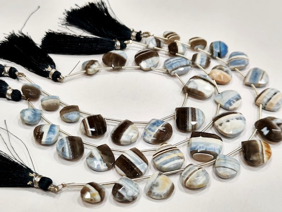 Natural Boulder Opal Briolette heart shape 12-14mm Beads Sold Per strand 8 inches Long Bolder opal Gemstones