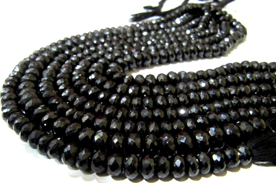 Natural Black Spinel Rondelle Faceted 7mm to 8mm Gemstone beads 8 inches long Strand jewelry making bead Sold per Strand