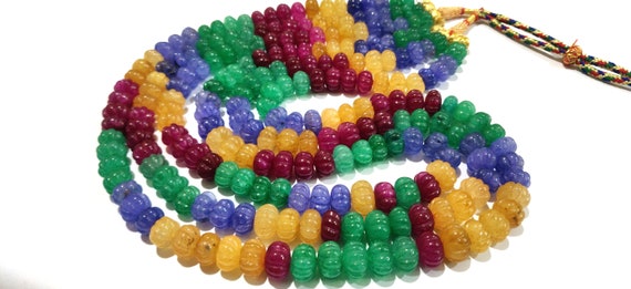 Hand craved Watermelon 9 to 11mm Pumpkin shape Quartz Beads Sold per Strand 8 Inches long