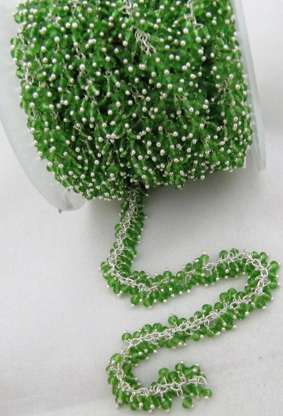 Peridot  Rondelle Faceted 2.5mm Beads Wire Wrapped Chain Grape Dangling Cluster Handmade Chain sold per foot hydro Quartz beads
