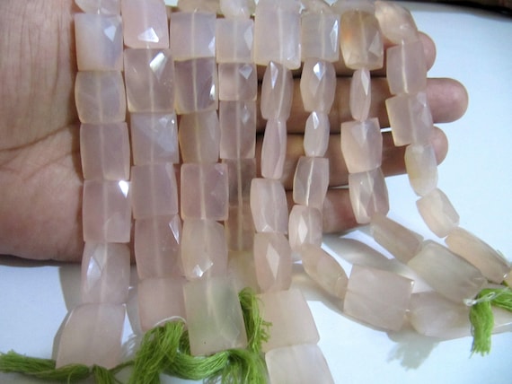 Natural Rose quartz chalcedony Square Cushion Briolette  12 to16 Beads Sold per Strand 8 inches Long