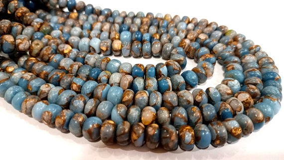 Natural Grey Oyster Copper Turquoise Rondelle Plain Smooth Size 8mm Gemstone Beads Sold Per Strand 8  Inches Long Best Quality Beads
