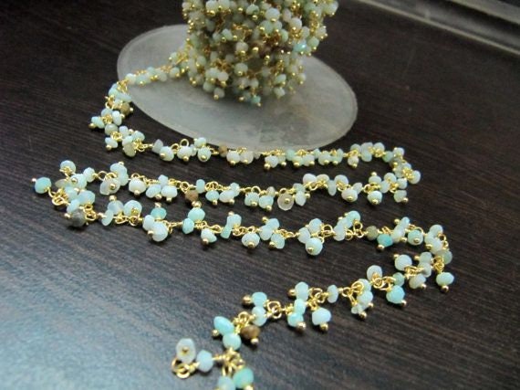 Natural Peruvian Opal Rondelle Faceted Dangling Cluster Chain 2.5 to 3mm Thick Cluster Chain Wire Wraped  Wholesale Prices