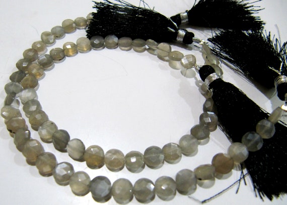 Natural Grey Moonstone  Round Coin shape Briolette Faceted Beads 6mm  Strand 8 inches Long Wholesale Prices Jewelry Making Gemstone Beads