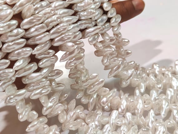 White Biwa Pearl Beads Fancy Shape size 6*17mm  sold per strand  15 Inches