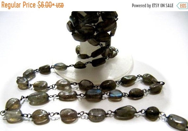 ON SALE 1 Foot Natural Labradorite Oval Shape Plain Smooth 6x8mm Approx Size Beaded Wire Wrapped Rosary Chain Wholesale Prices