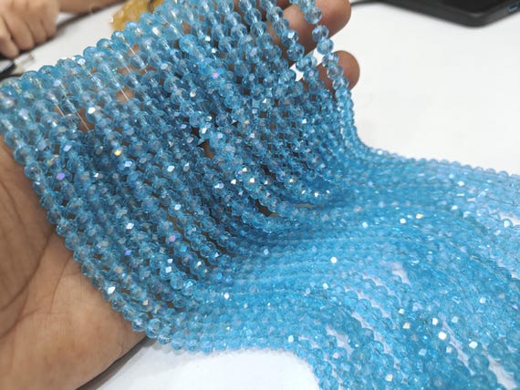 Blue Topaz Hydro Quartz AB Mystic Coated Rondelle Faceted 6mm Beads Strand 15 inches