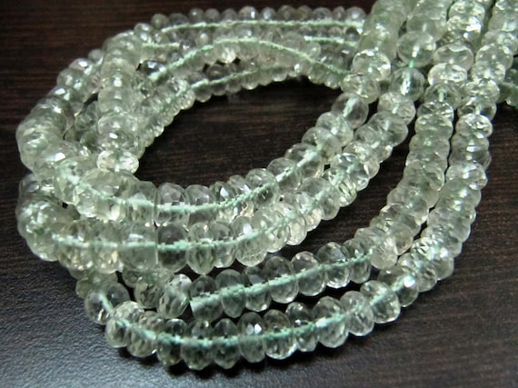 Natural Green Amethyst Rondelle Faceted Beads / Best Quality 6-8 mm Size Green Amethyst Beads / Strand 8 inches long Graduated Beads
