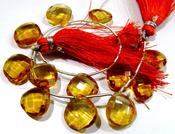 Citrine Heart Shape Briolette Beads / Faceted Side Drilled Citrine Quartz Beads 13mm Size Strand 8 inches long wholesale price