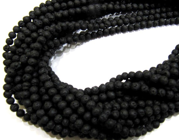 Natural Lava Round Black Volcanic Rock Round Shape Beads 6mm Beads Strand 15 Inches Long Jewelry Making Beads Sold Per Strand