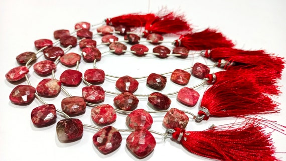 Natural Thulite Gemstone Cushion Shape 14mm Faceted Beads Sold Per Strand 8 Inches Long Great Quality Beads