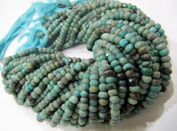Natural Chrysocolla Rondelle faceted Gemstone Beads Size 5mm Sold per Strand of 13 Inches Long Green Color Stone Wholesale Prices