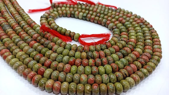 Natural Unakite Rondelle Plain Smooth 8mm Gemstone Beads Sold Per Strand 8 Inches Long Jewelry Making Beads