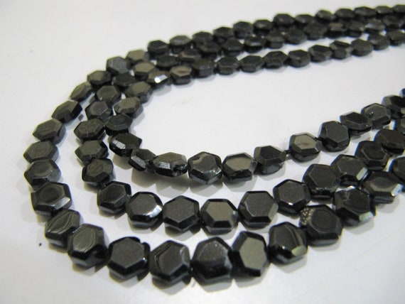 Natural Black Spinel Hexagon Shape Faceted Beads 5 to 7mm , Strands 13 inch long , Semi Precious Fancy Shape beads sold Per Strand