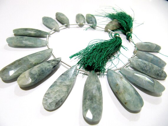 Natural Aquamarine Long Pear Shape Faceted Briolette beads 10x25mm To 12x40mm Graduated Jewelry Making Beads Strand 8 Inches Long