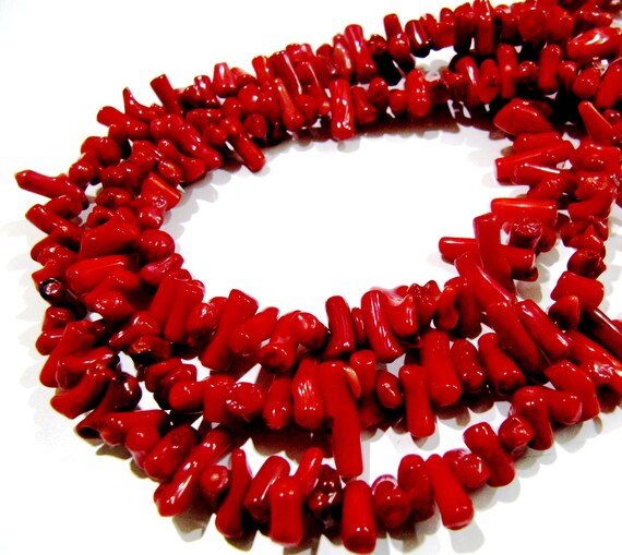 Red Stick Branch Coral Beads Size 7 to 15mm approx Strand 16 inch long Italian Red Coral Gemstone Beads Wholesale Price