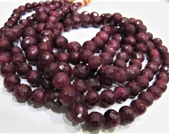 Pack of 10 Loose Beads- Ruby Corundum Round Faceted Beads 8 mm to 12 mm Micro Faceted Precious Gemstone / 1 mm Hole Wholesale Rate