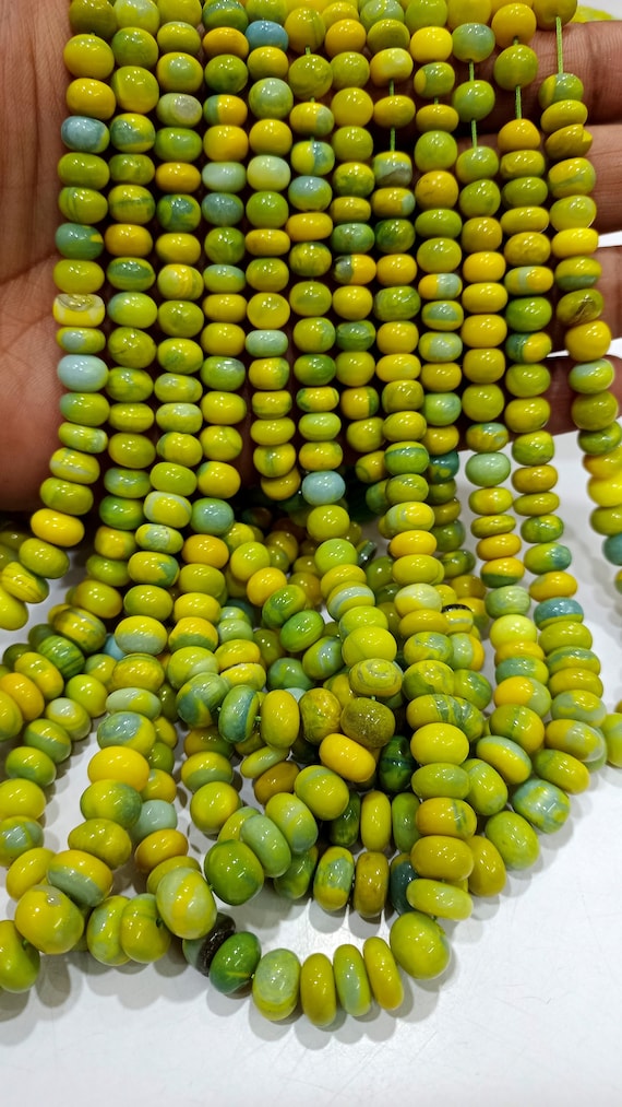 Lemon Green Opal Rondelle Plain Smooth 7to10mm Beads Sold per Strand 8 inches Long Great Quality Beads