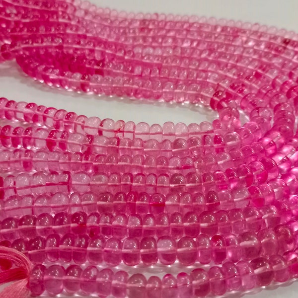 Topaz Pink Color Rondelle Plain Smooth Gemstone Beads Sold Per Strand 8 Inches Long Great Quality Beads