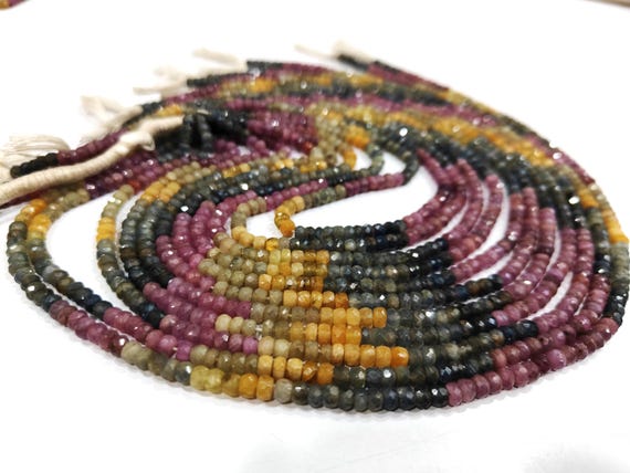 Natural Multi Sapphire Beads 4- 4.5mm Rondelle Faceted Beads 8 inch long Top Quality Sapphire Beads Untreated Gemstone