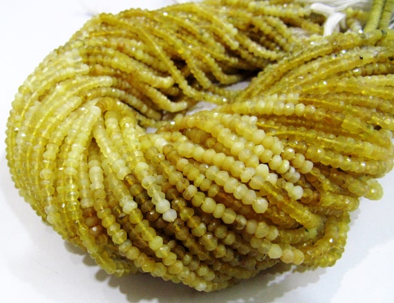 Rare Yellow Opal Rondelle Faceted Gemstone Strands 14 inches, 3to 4mm beads Natural Yellow Opal Very Fine Quality sold in Wholesale Prices