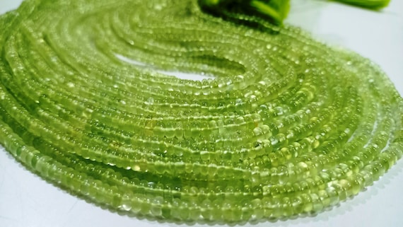Natural Prehnite Rondelle Plain Smooth 3-4mm Beads Sold Per Strand 13 Inch Long  Best Quality Beads