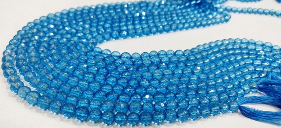 Natural Topaz Swiss Blue color Round Ball Shape Faceted 6mm Beads Sold Per Strand 13 Inches Long Best Quality Beads