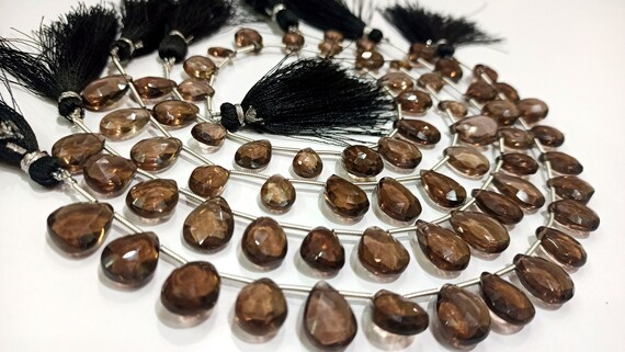 Natural Smoky Quartz Pear shape Briolette Faceted Beads 9x12 to 10x14 mm Beads Strand 8 inches Long Jewelry making top gemstone beads