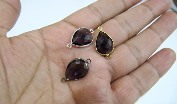 Amethyst Quartz Pear Shape 16x18mm Briolette Faceted Double Loop Bezel Connectors  Choose the Plating Color Wholesale price