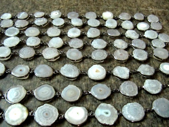 Natural White Solar Quartz Round 15-19mm Stalactite Slice Connector Bezel Chain Sold Per Foot