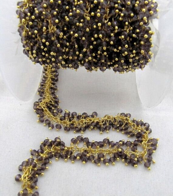 Amethyst Rondelle Faceted Beads Chain Hydro Quartz 2.5mm Grape Beaded Cluster Dangling Chain Wholesale Price Crystal Handmade Chain PER FOOT
