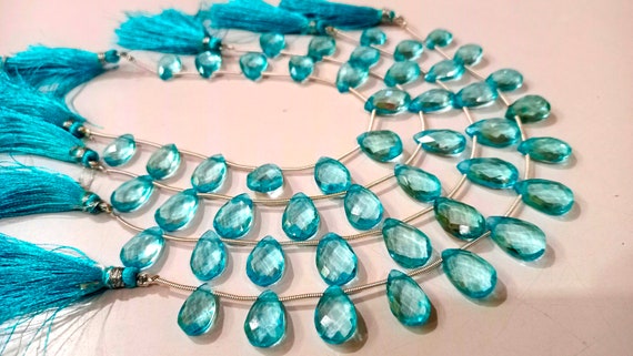 Natural Swiss Blue Topaz Pear Shape Faceted 8x13 to 10x15mm Graduated Gemstone Beads Sold Per strand 8 inches Long Great Quality Beads