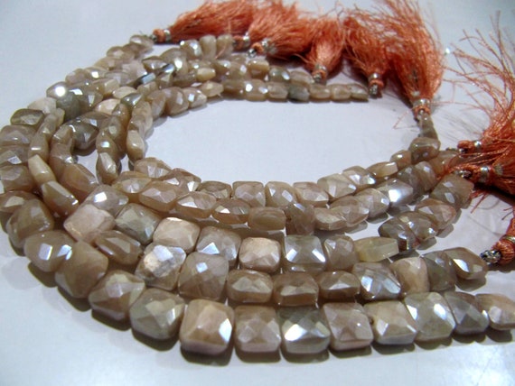 Natural Peach Moonstone Silver AB Mystic Coated Cushion Shape Faceted Beads 7-8mm Strand 8inch long High Quality Beads Wholesale prices
