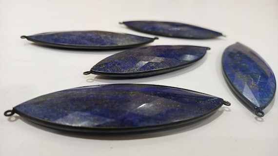 Natural Gemstone  Lapis Lazuli Marquise Shape 3 Inches Long  Black Oxidized Bezel Connector Pendant Best Quality Connectors