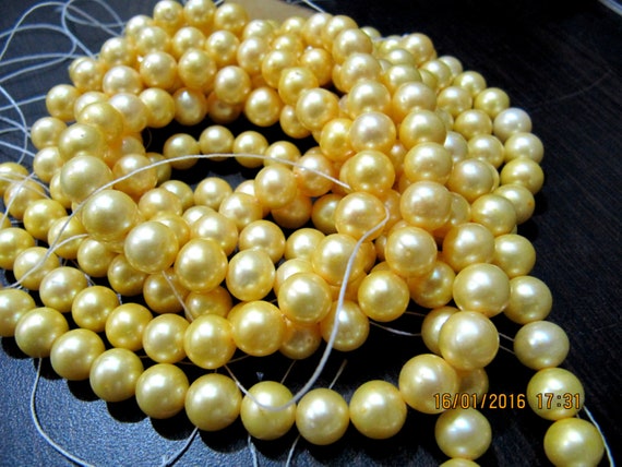 AAA Quality Natural Pearl Golden Color Beads, Genuine Pearl Gold Beads 5mm approx., Strand 5 inches Long, Beautiful Pearl beads