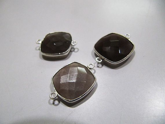 Natural Chocolate Moonstone Cushion Shape Briolette Connectors  Double Loop Bezel Connectors 15 mm Size Gemstone Charms per piece