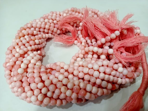 Natural Pink Opal Round Plain Smooth Beads 5-6mm Round Ball Shape Brads Sold Per Strand 13 Inches Long
