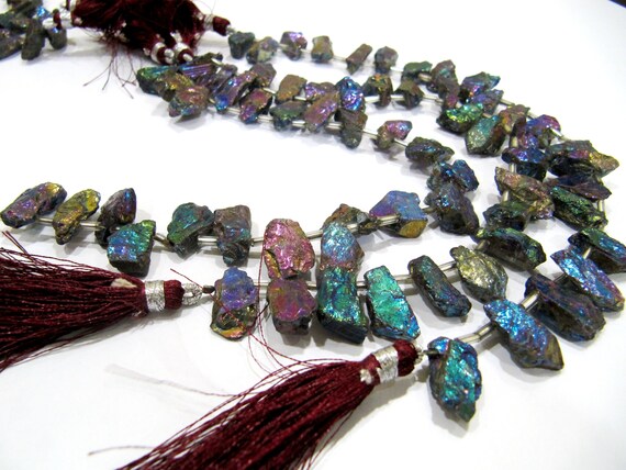 Gorgeous Titanium Rainbow Coated Rough Aquamarine Natural Beads, AB Mystic Coated 8 inches Strand,Beads Size 7x13mm to14x20mm,approx 20 bead