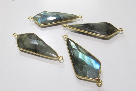 2 Pcs Set Natural Labradorite Blue Flashy Arrowhead Size 15x35mm Connectors Double Loop Bezel Jewelry Making Bezel Connectors