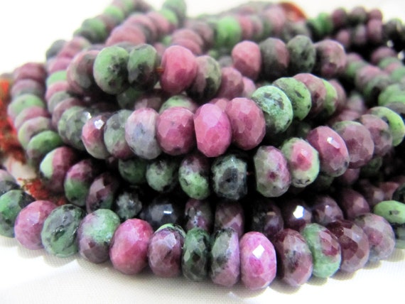 Natural Genuine Ruby Zoisite Rondelle Faceted Beads Size 7-8mm Size Strand 8 inches Gemstone Beads Sold Per Strand Jewelry Making Beads