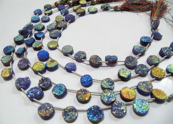 Natural Titanium Coated Agate Purple Druzy Round Shape Briolette Beads Jewelry Making Beads Strand 10 Inches Long Sold Per Strand