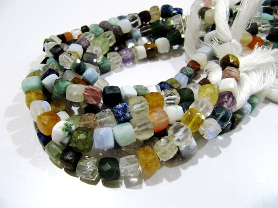 AAA Quality Natural Multi Color 3D Cube Shape Beads / Faceted Box Shape Multi Gemstone Beads / 7-8mm Size Beads / Strand 8 inch long