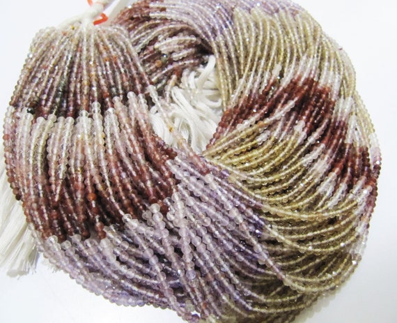 Natural Multi Rutilated Quartz 2.5 To 3mm Rondelle Faceted Beads emi Precious Multi Color Gemstones Beads Sold Per Strand 13 inch long