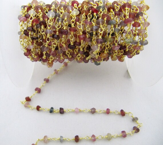 Natural Multi Spinel Rondelle Faceted 3-4mm Beaded Rosary Chain sold per foot Handmade Chain Wholesale Supplies