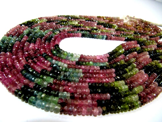 Natural Multi Tourmaline Watermelon Multi color Rondelle Faceted Beads Size 3 to 4mm Strand 15 inches Long Jewelry Making Beads