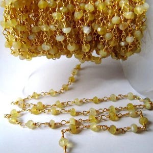 Natural Yellow Opal Rondelle Faceted Beaded Wire Wrapped Rosary Aati Chain 3mm Size Yellow Bead Chain Wholesale Prices gemstone chain