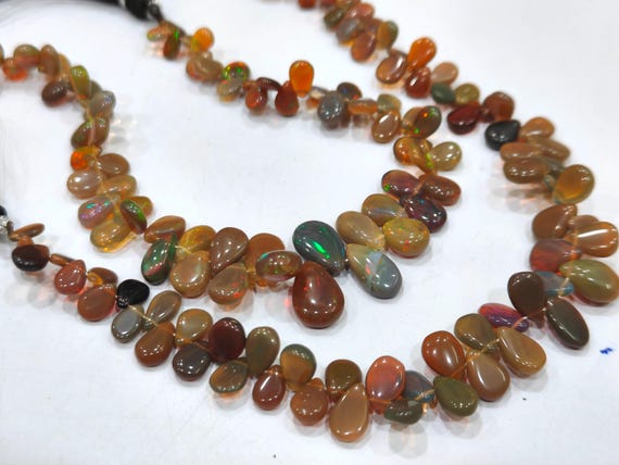 Natural Ethiopian Opal Plain Pear Drop Beads, Strand 8inches Long  70 beads Size 4x6mm to 8x12mm Multi Color Fire Opal Beads Rare Beads