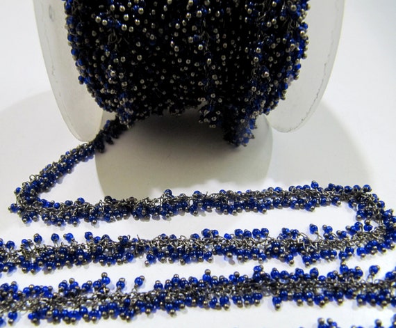 1 Foot-Blue Sapphire Quartz Rondelle Plain Smooth 2mm Size Beaded Wire Wrapped Cluster Grape Chain Wholesale Prices Crystal Chain